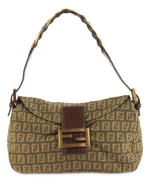 Fendi Zia Tube Brown Canvas Shoulder Bag 