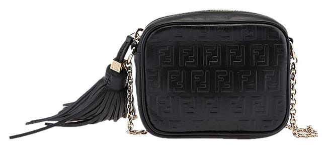 Fendi Zucca 47574 Black Leather Shoulder Bag 