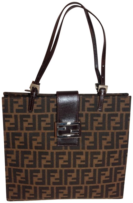 Fendi Zucca And Brown Canvas  Leather Shoulder Bag 