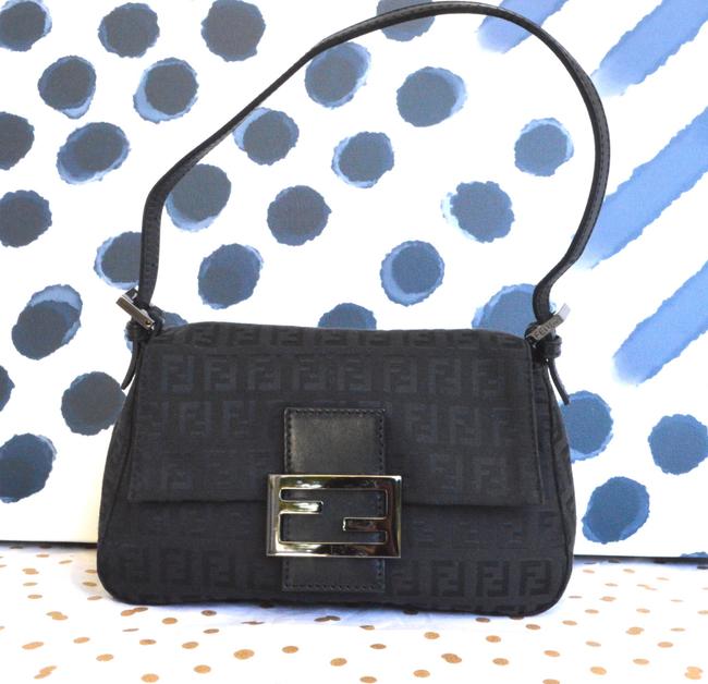 Fendi Zucca Baguette Black Canvas Shoulder Bag 