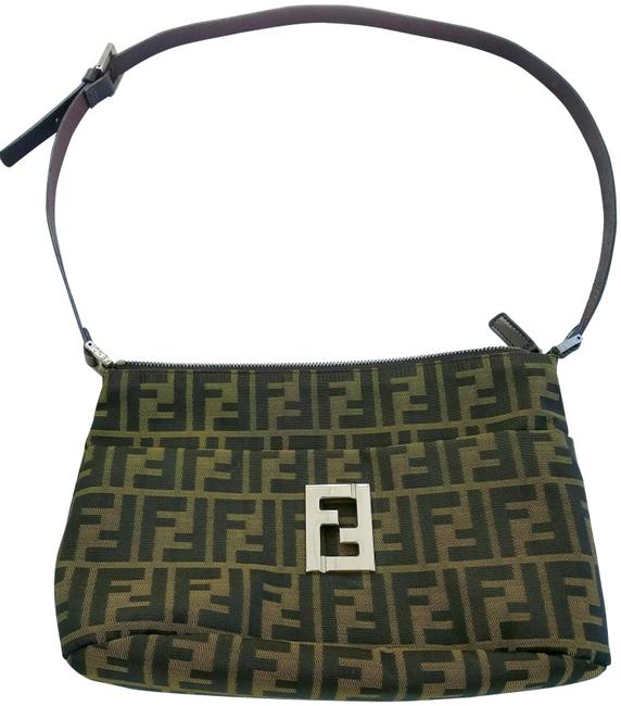 Fendi Zucca Baguette Brown Jacquard Monogram Canvas and Leather Shoulder Bag 