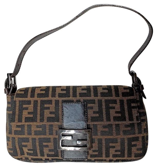 Fendi Zucca Baguette Brown Logo Fabric Shoulder Bag 