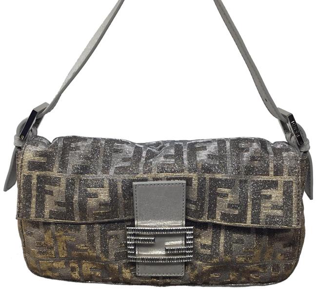 Fendi Zucca Baguette Metallic Shoulder Bag 