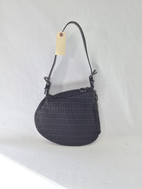 Fendi Zucca Black Canvas &amp; Leather Shoulder Bag 