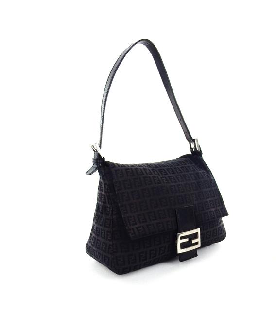 Fendi Zucca Black Canvas Leather Shoulder Bag 