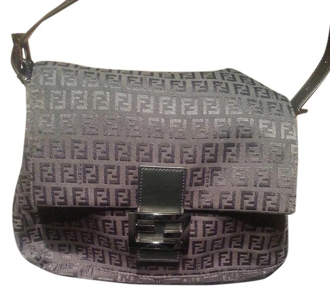 Fendi Zucca Black Leather &amp; Canvas Shoulder Bag 