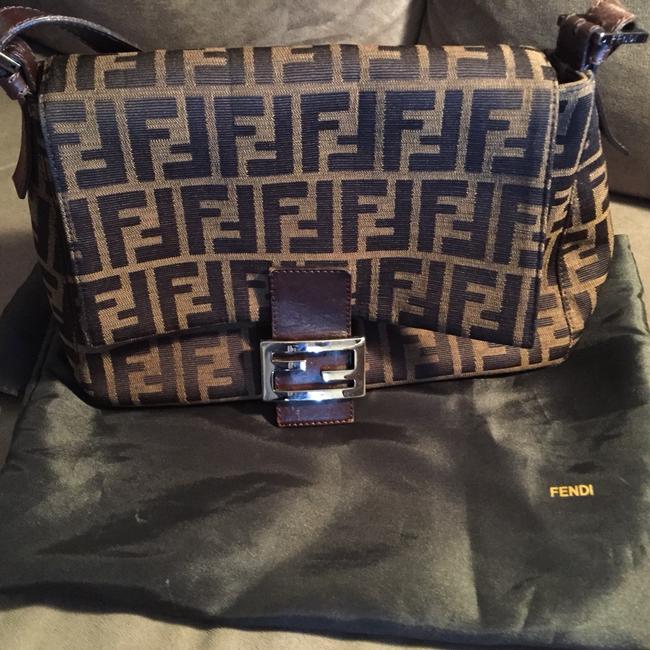 Fendi Zucca Black Brown Shoulder Bag 