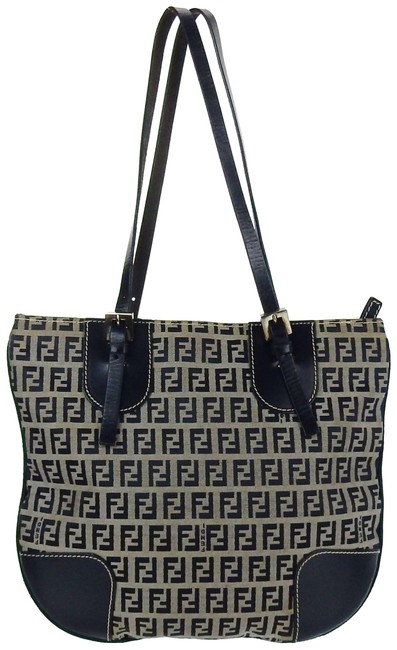 Fendi Zucca Blue Canvas Leather Shoulder Bag 