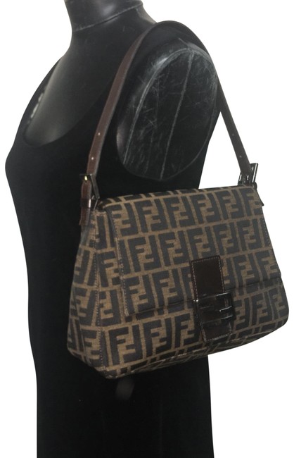 Fendi Zucca Brown &amp; Tan Canvas Shoulder Bag 