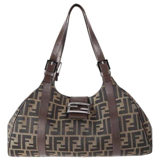 Fendi Zucca Brown Black Canvas Leather Shoulder Bag 