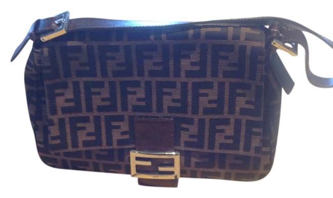 Fendi Zucca Brown Leather &amp; Canvas Shoulder Bag 