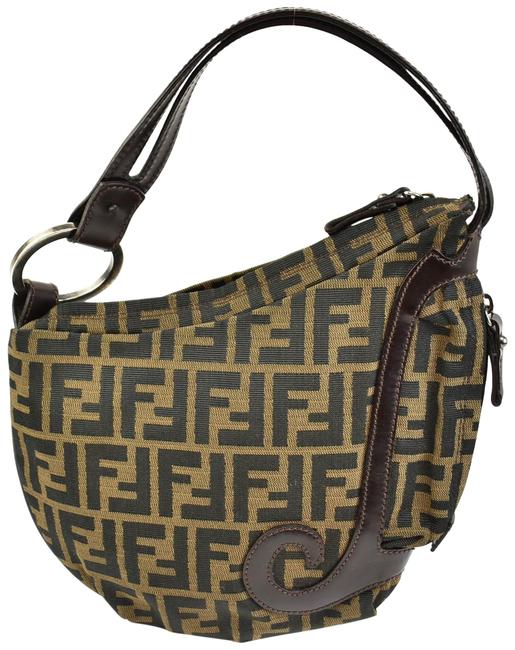 Fendi "Zucca" Brown Leather &amp; "Ff" Logo Ru Shoulder Bag 
