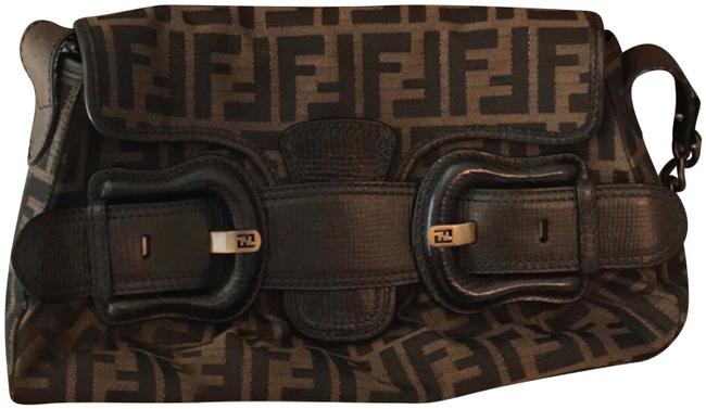 Fendi Zucca Brown Leather Shoulder Bag 
