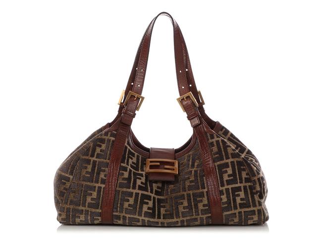 Fendi Zucca Brown Velvet Shoulder Bag 