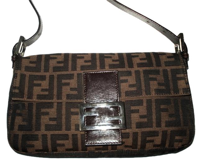 Fendi Zucca Brown Black Canvas Shoulder Bag 