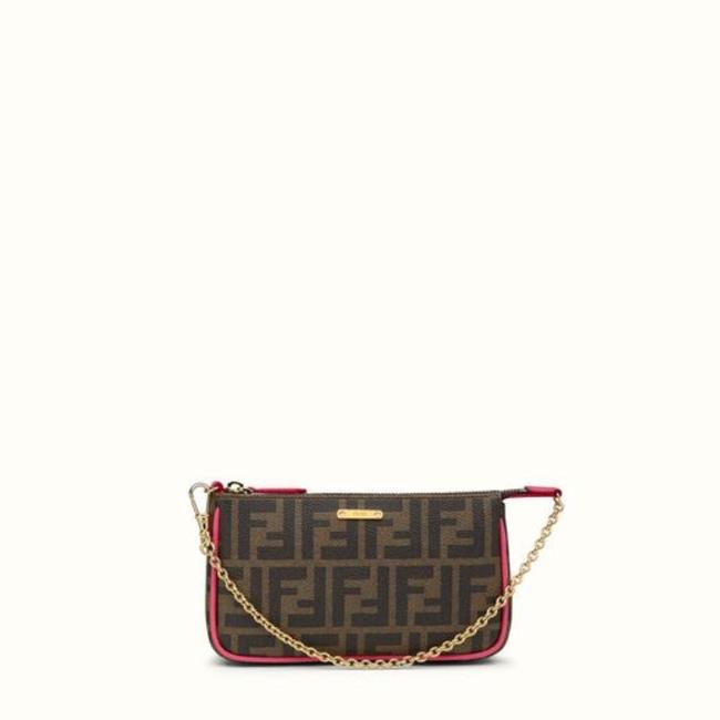 Fendi Zucca Brown Fucsia Leather Shoulder Bag 