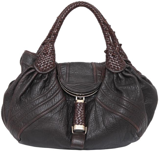 Fendi Zucca Canvas Spy Tobacco Silver Gold Hw Brown Leather Shoulder Bag 