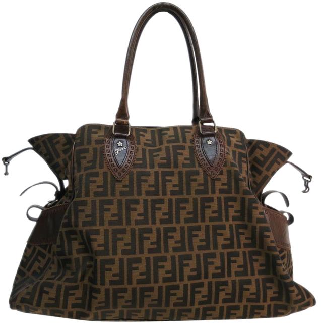 Fendi Zucca Canvas Leather Brown Black Tote Shoulder Bag 