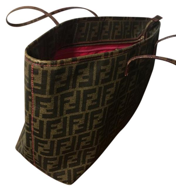 Fendi Zucca Dark Pink Reversible Handbag Brown Leather Shoulder Bag 