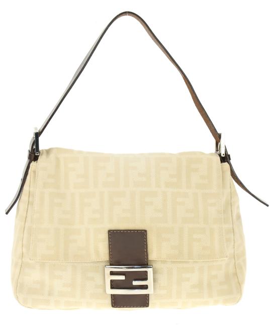 Fendi Zucca Flap Beige Canvas Shoulder Bag 