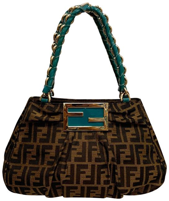 Fendi Zucca Green Handle Shoulder Bag 