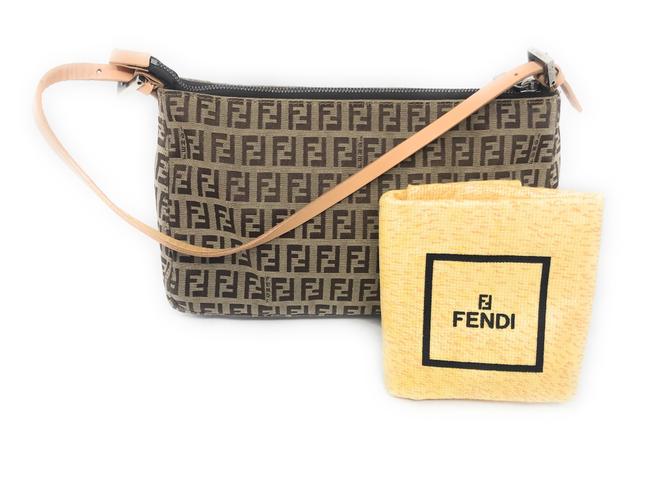 Fendi Zucca Handbag Brown Canvas Leather Shoulder Bag 