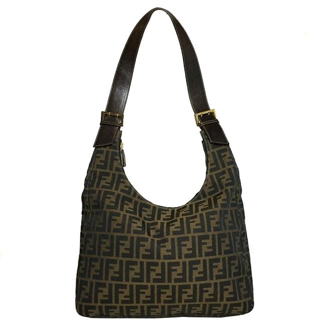 Fendi Zucca Handbag Shoulder Brown Canvas   Leather Shoulder Bag 