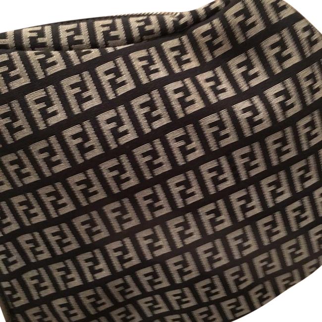 Fendi Zucca Handle Black Canvas and Leather Shoulder Bag 
