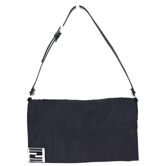 Fendi Zucca In Italy Black Nylon Leather Shoulder Bag 