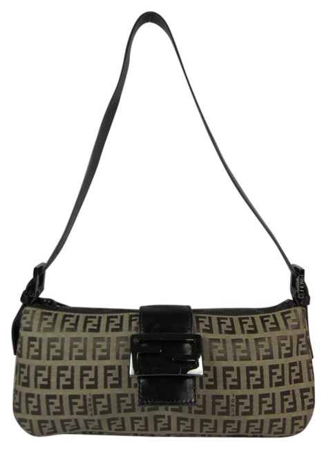 Fendi "Zucca" Khaki Monogram "Ff" Logo Small Jacquard &amp; Leather Shoulder Bag 