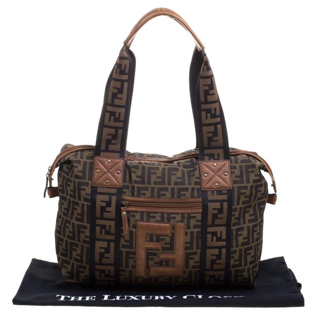 Fendi Boston Zucca Large Brown Canvas and Fabric Shoulder Bag 