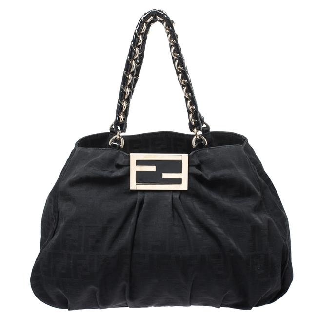 Fendi Zucca Large Mia Black Canvas Shoulder Bag 