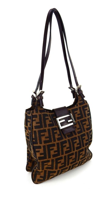 Fendi Zucca Leather Brown Canvas Shoulder Bag 