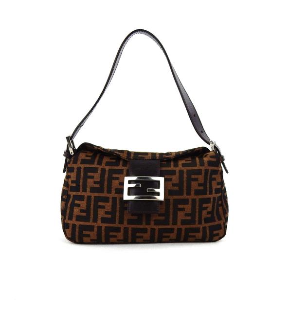 Fendi Zucca Leather Pochette Brown Canvas Shoulder Bag 