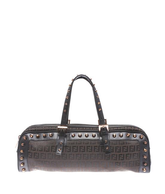 Fendi Zucca Leather Studded 115229 Brown Black Canvas Shoulder Bag 