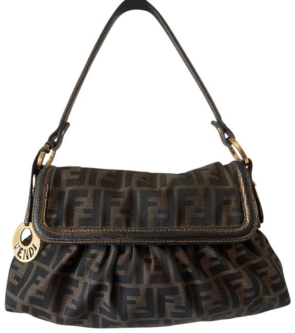Fendi Zucca Logo Chef Brown Canvas Shoulder Bag 