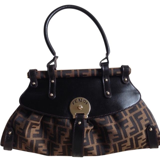 Fendi Zucca Magic Handbag Tobacco Brown Canvas Leather Shoulder Bag 