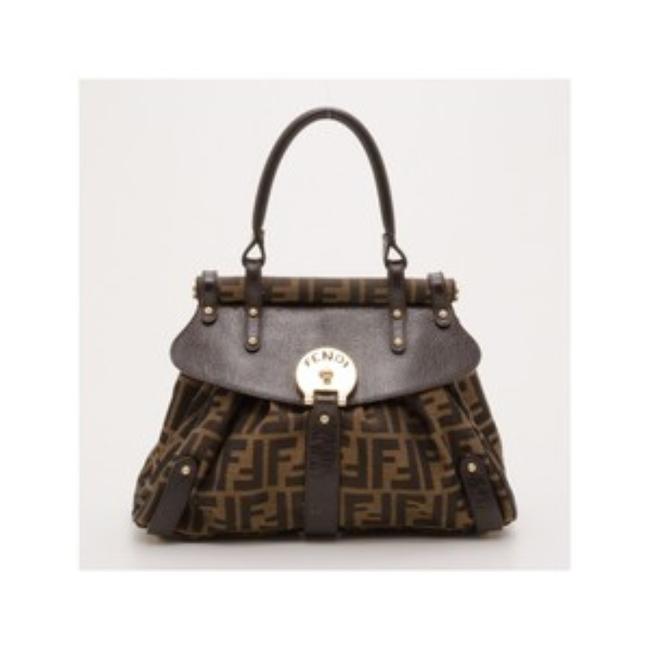 Fendi Zucca Magic Small Satchel Handbag Brown Leather and Canvas Shoulder Bag 