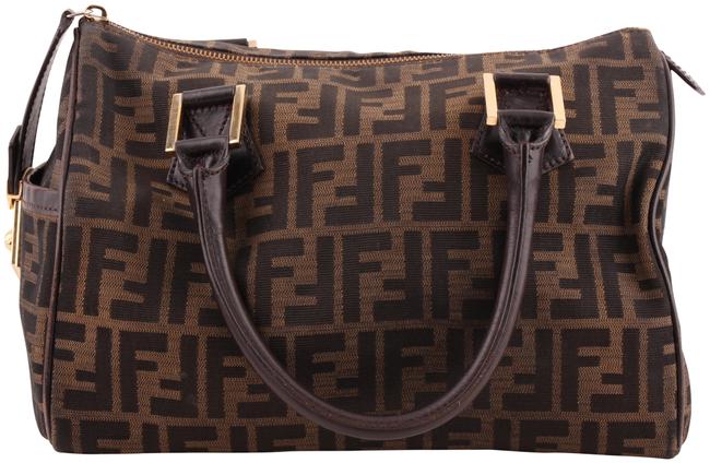 Fendi Zucca Medium Chef Boston Tobacco Brown Canvas Shoulder Bag 