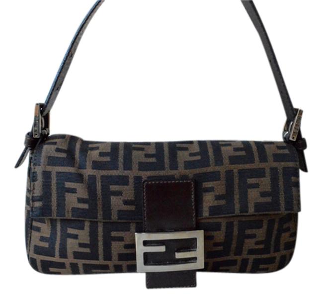 Fendi Zucca Monogram Baguette Brown Canvas Shoulder Bag 