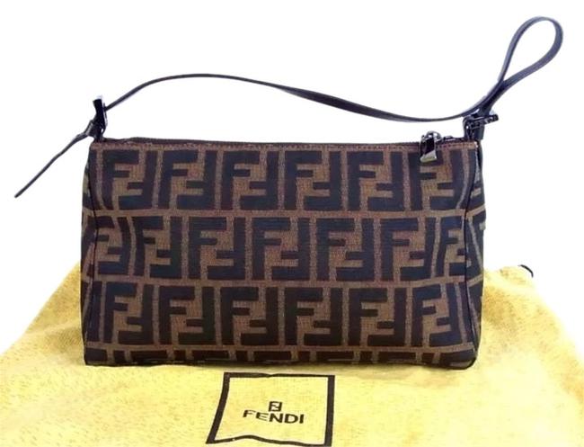 Fendi Zucca Monogram Cotton Hand Brown Canvas Shoulder Bag 