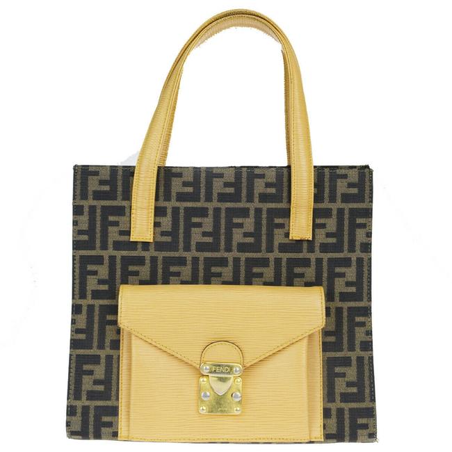 Fendi Zucca Monogram Hand Purse Brown Leather Shoulder Bag 