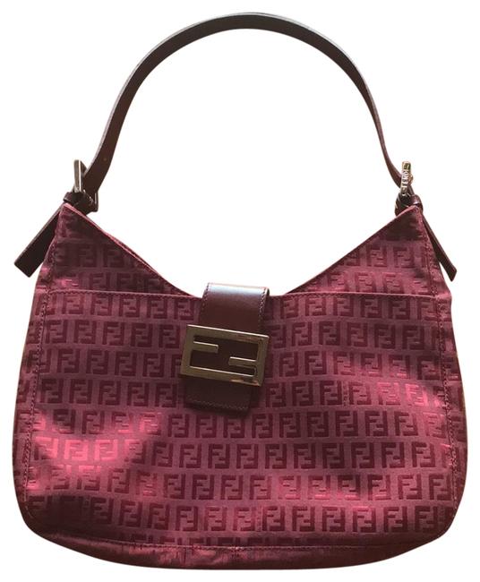 Fendi Zucca Monogram Purse Red Burgundy Canvas Shoulder Bag 