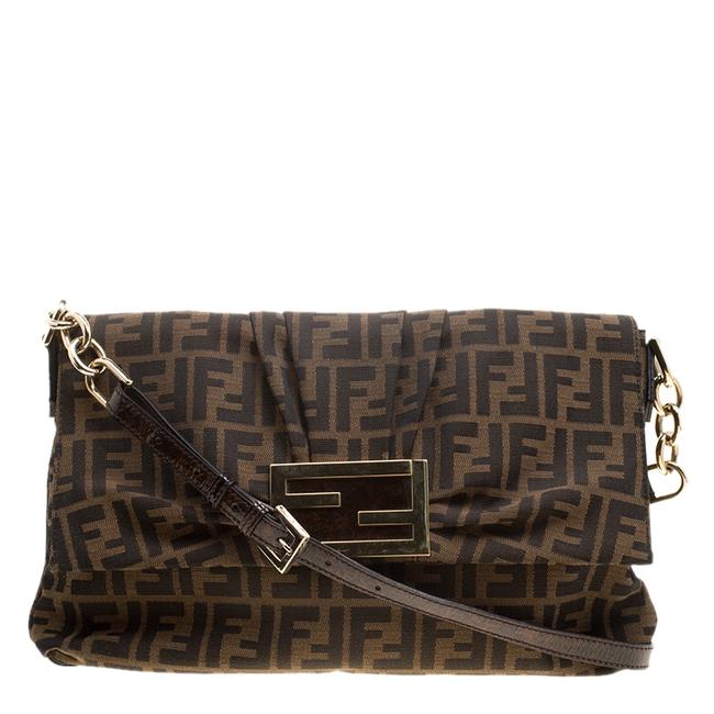 Fendi Zucca New Forever Flap Brown Canvas Shoulder Bag 