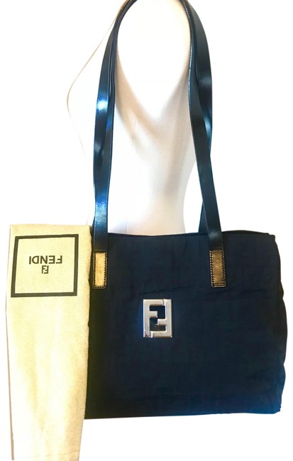 Fendi Zucca Nylon Leather Black Shoulder Bag 