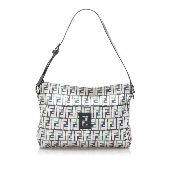 Fendi Zucca Nylon White Leather Shoulder Bag 