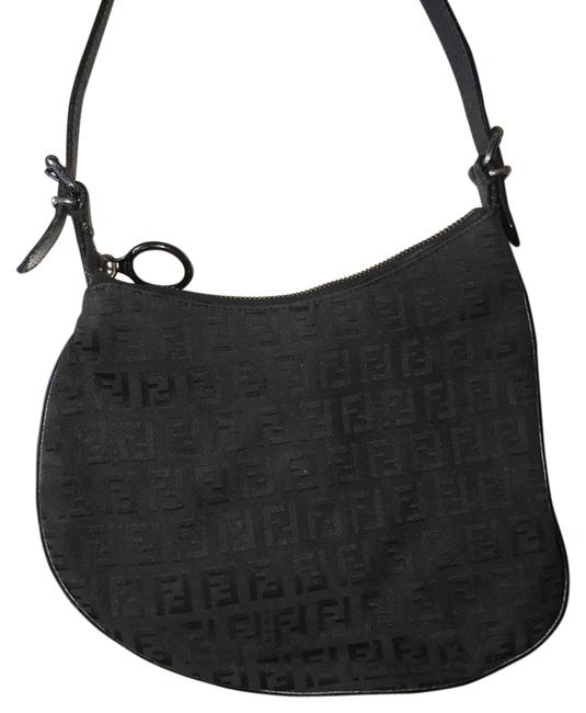 Fendi Zucca Oyster Pouchette Black Fabric Shoulder Bag 