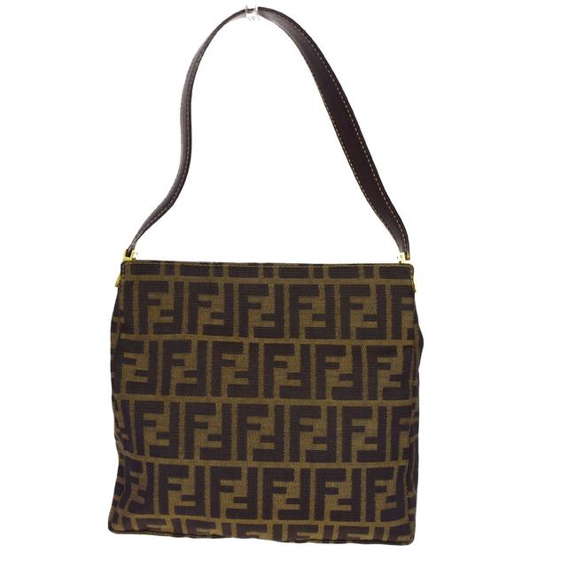 Fendi Zucca Pattern Brown Canvas Leather Shoulder Bag 
