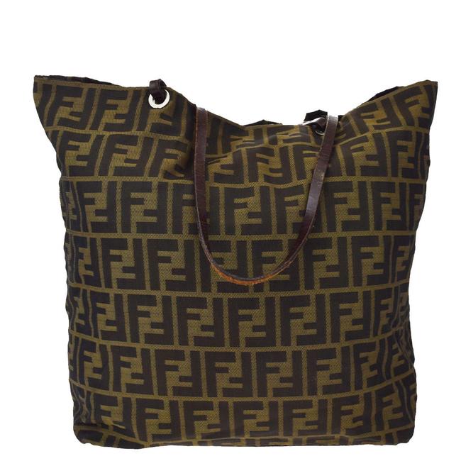 Fendi Zucca Pattern Canvas Leather Brown Italy Tote Shoulder Bag 