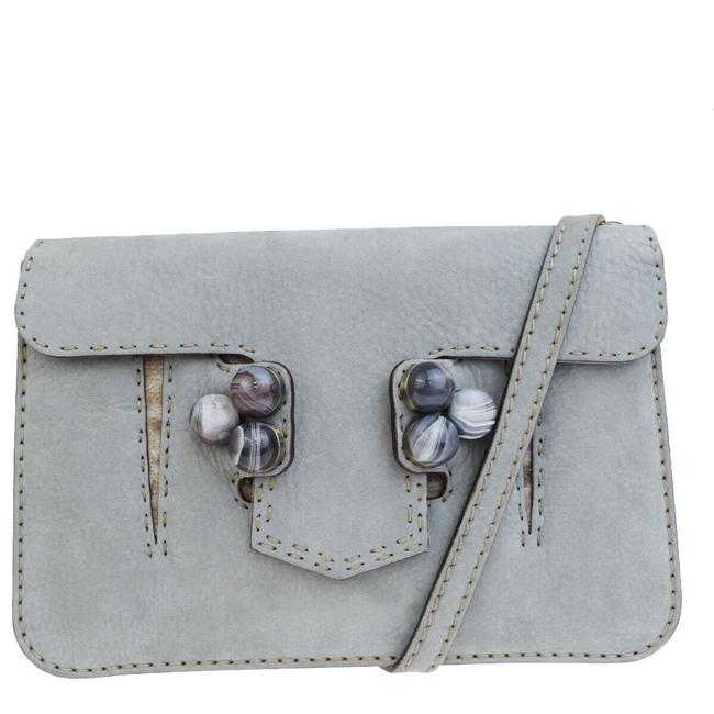 Fendi Zucca Pattern Italy Gray Suede Skin Leather Shoulder Bag 